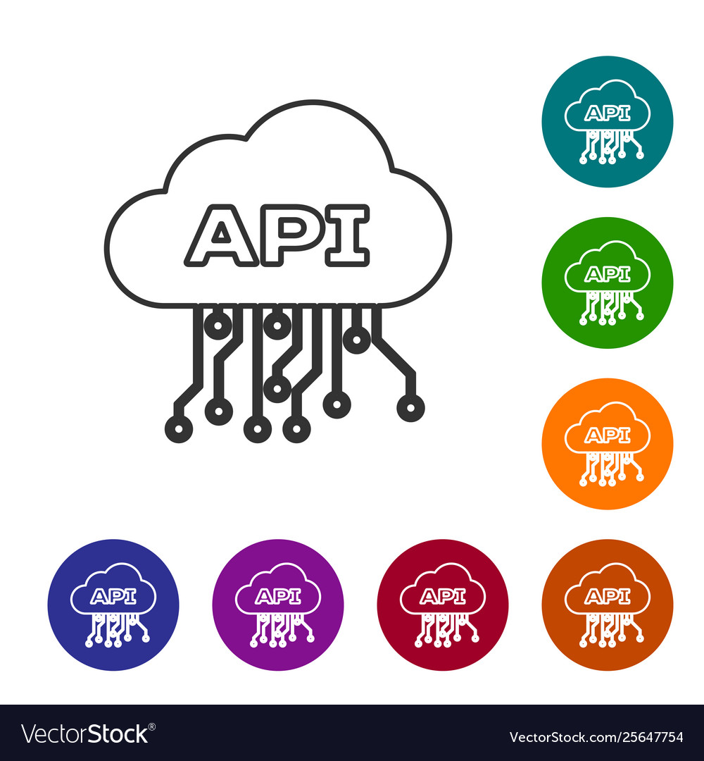 Grey cloud api interface line icon on white vector image Grey cloud api interface line icon on white
