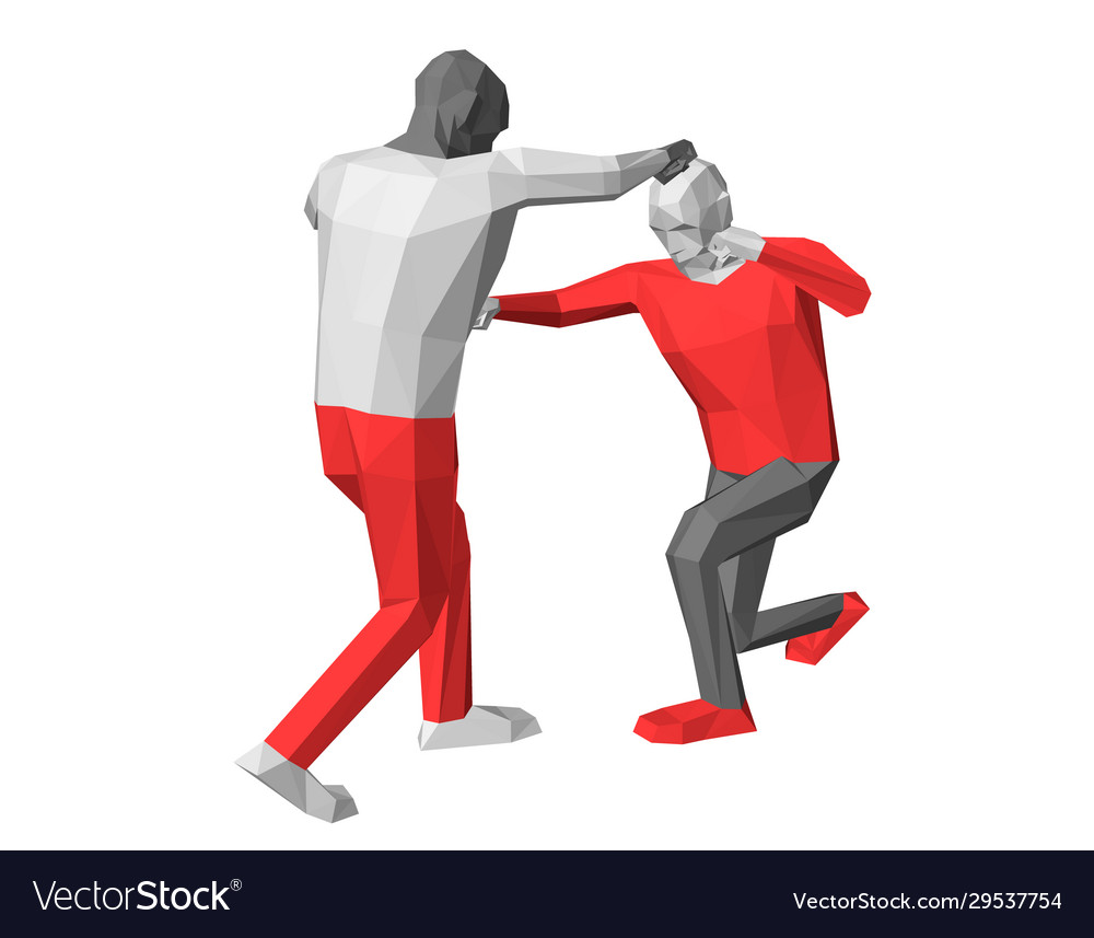 Low poly men fighting isolated on white