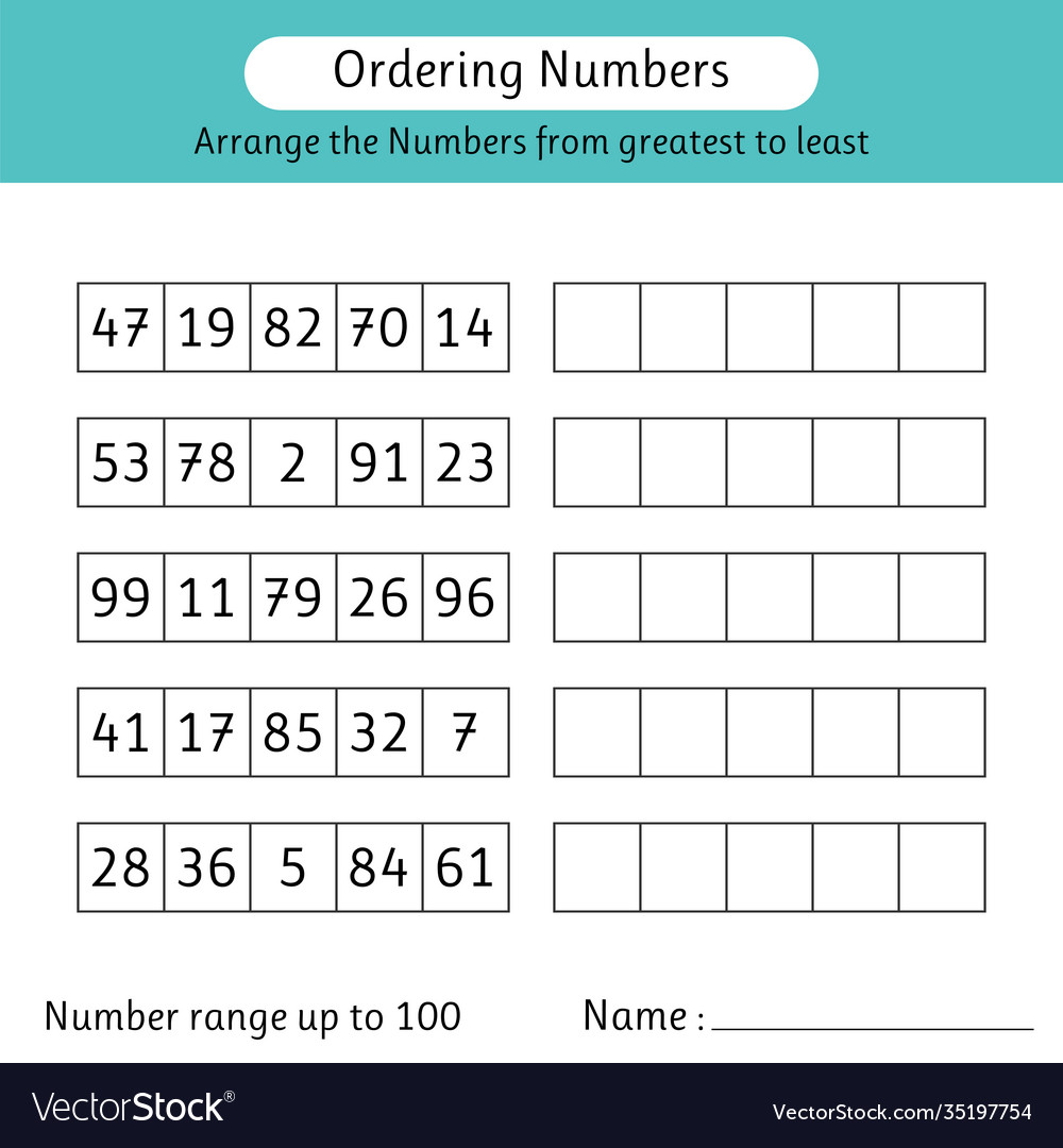 Ordering numbers worksheet arrange