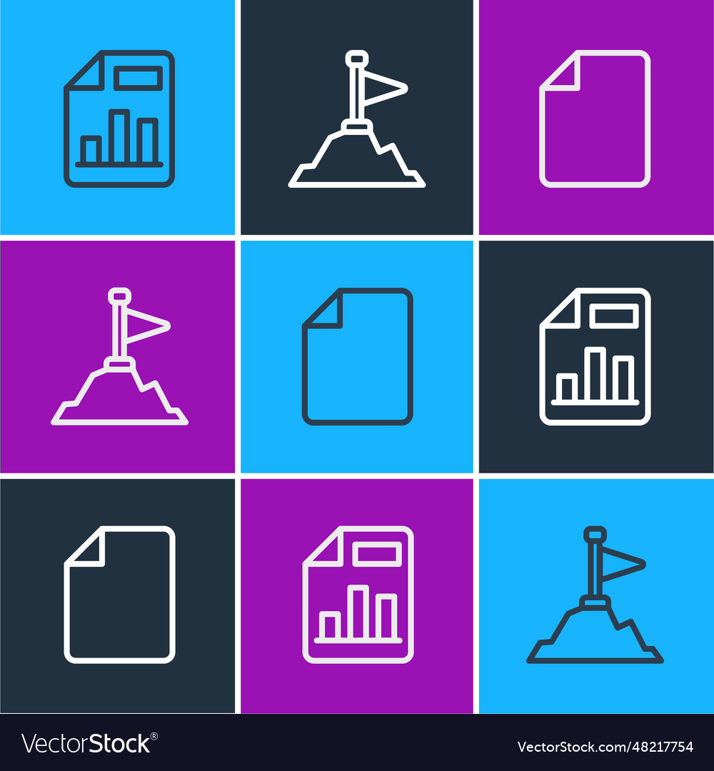 Set line document with graph chart file vector image Set line document with graph chart file