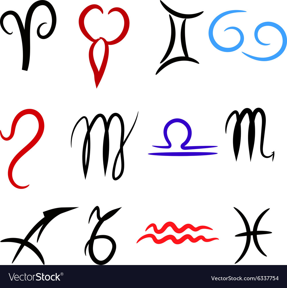 Set of zodiacs signs painted by hand Astrology Vector Image