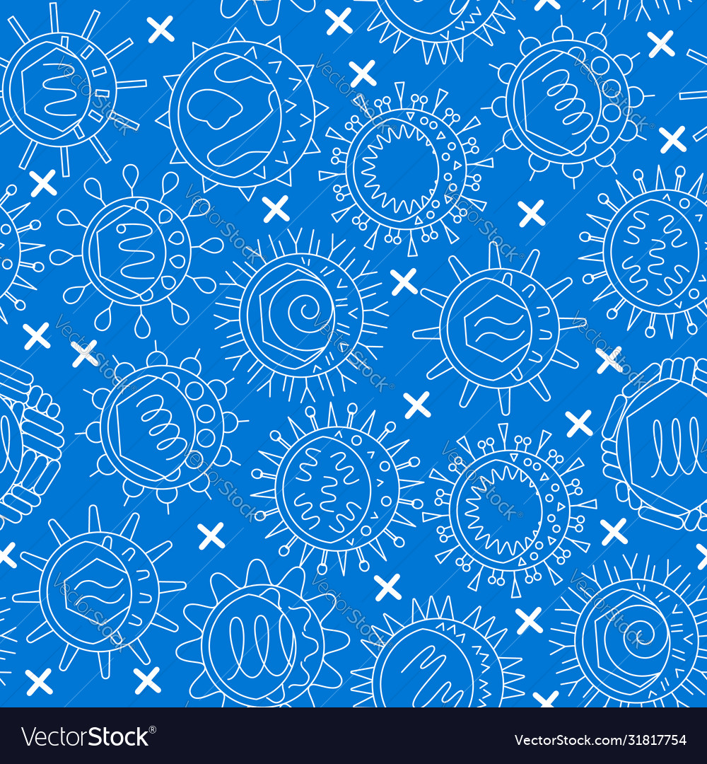 Virus types seamless pattern in thin line style vector image Virus types seamless pattern in thin line style