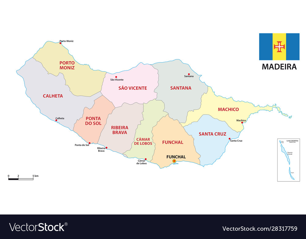 Administrative map of the five regions portugal Vector Image