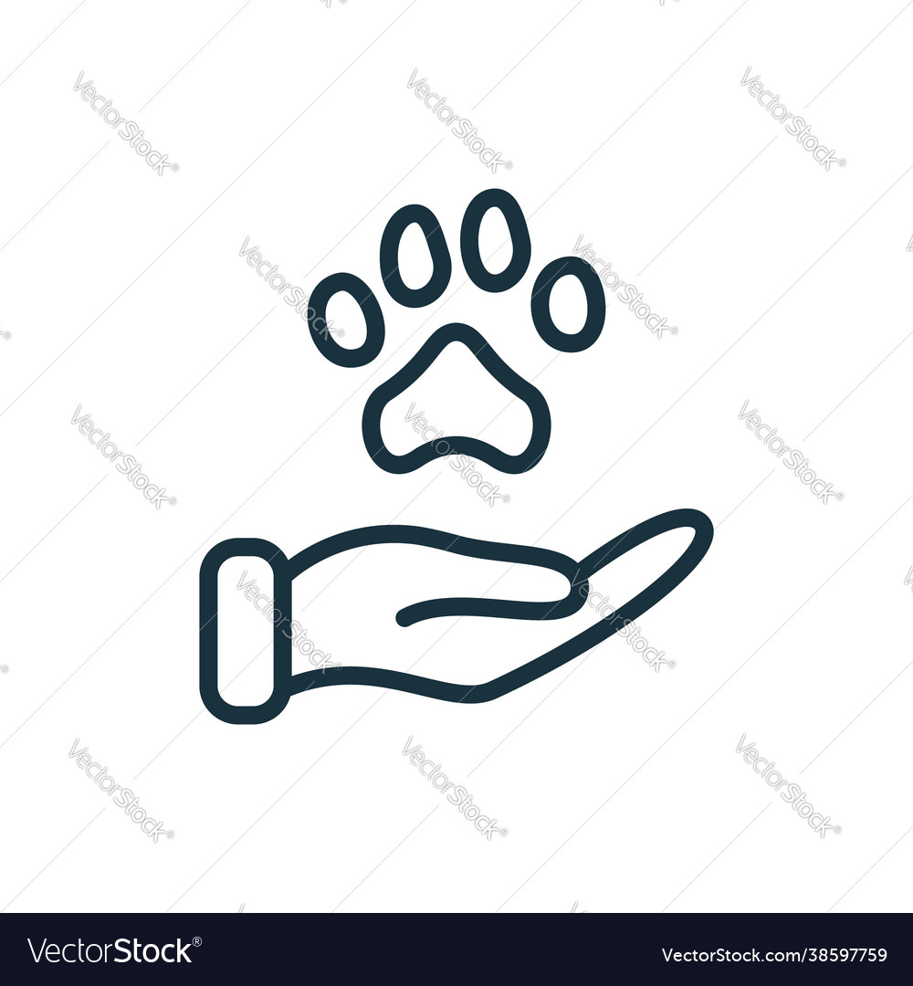 Animal paw and human hand linear icon