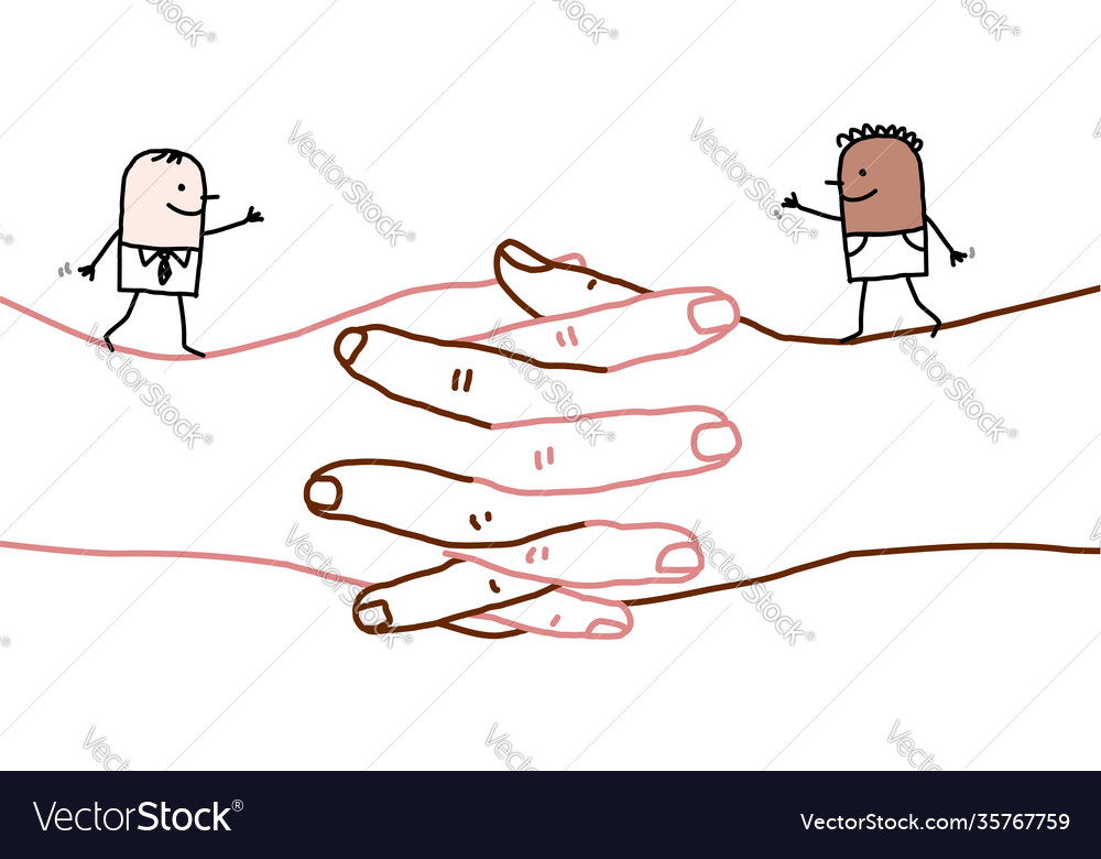 Cartoon black and white men walking on big Vector Image Cartoon black and white men walking on big Vector Image
