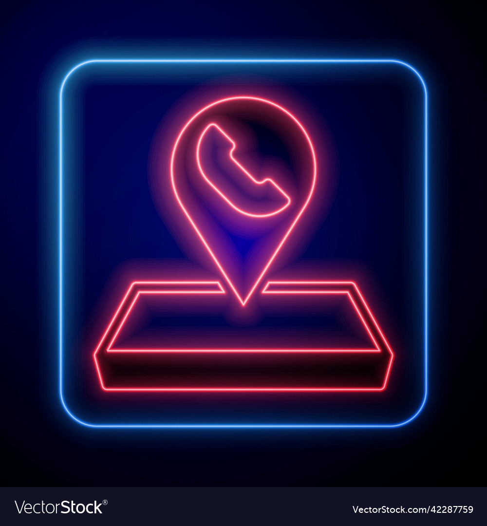 Glowing neon map pointer with telephone vector image Glowing neon map pointer with telephone