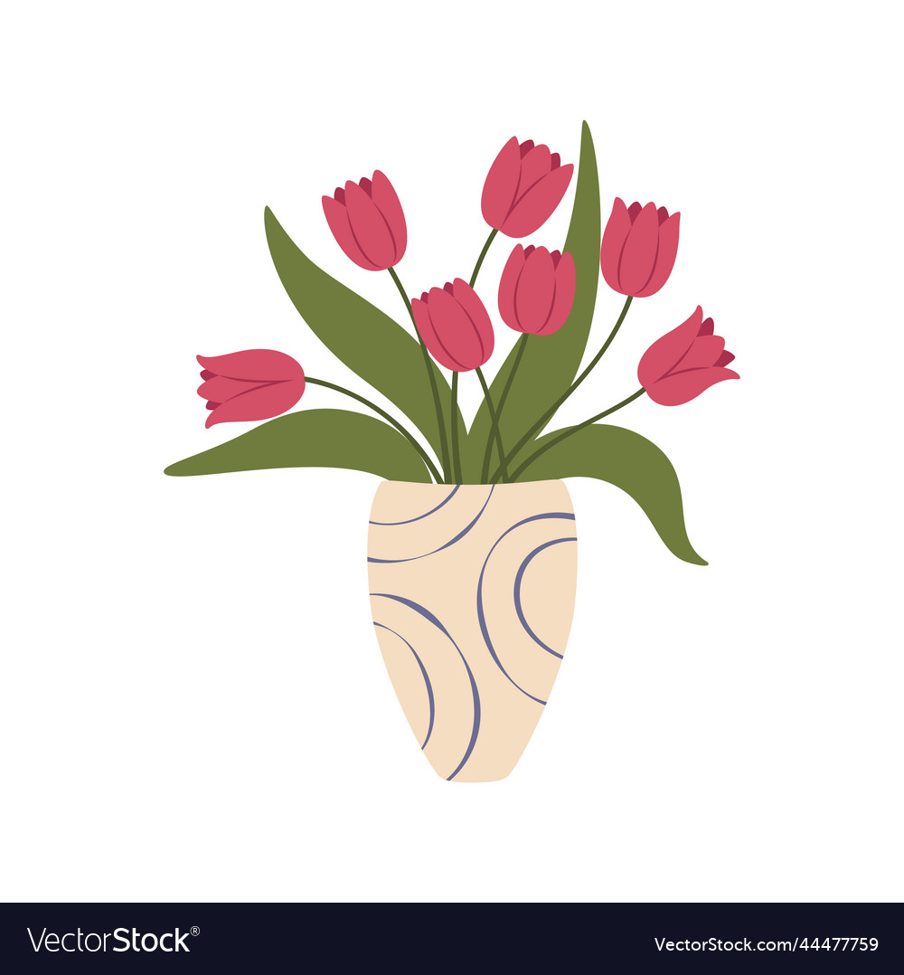 Scandinavian flower vase with color cartoon tulips