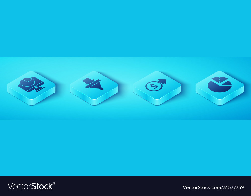 Set isometric computer monitor with graph chart vector image Set isometric computer monitor with graph chart