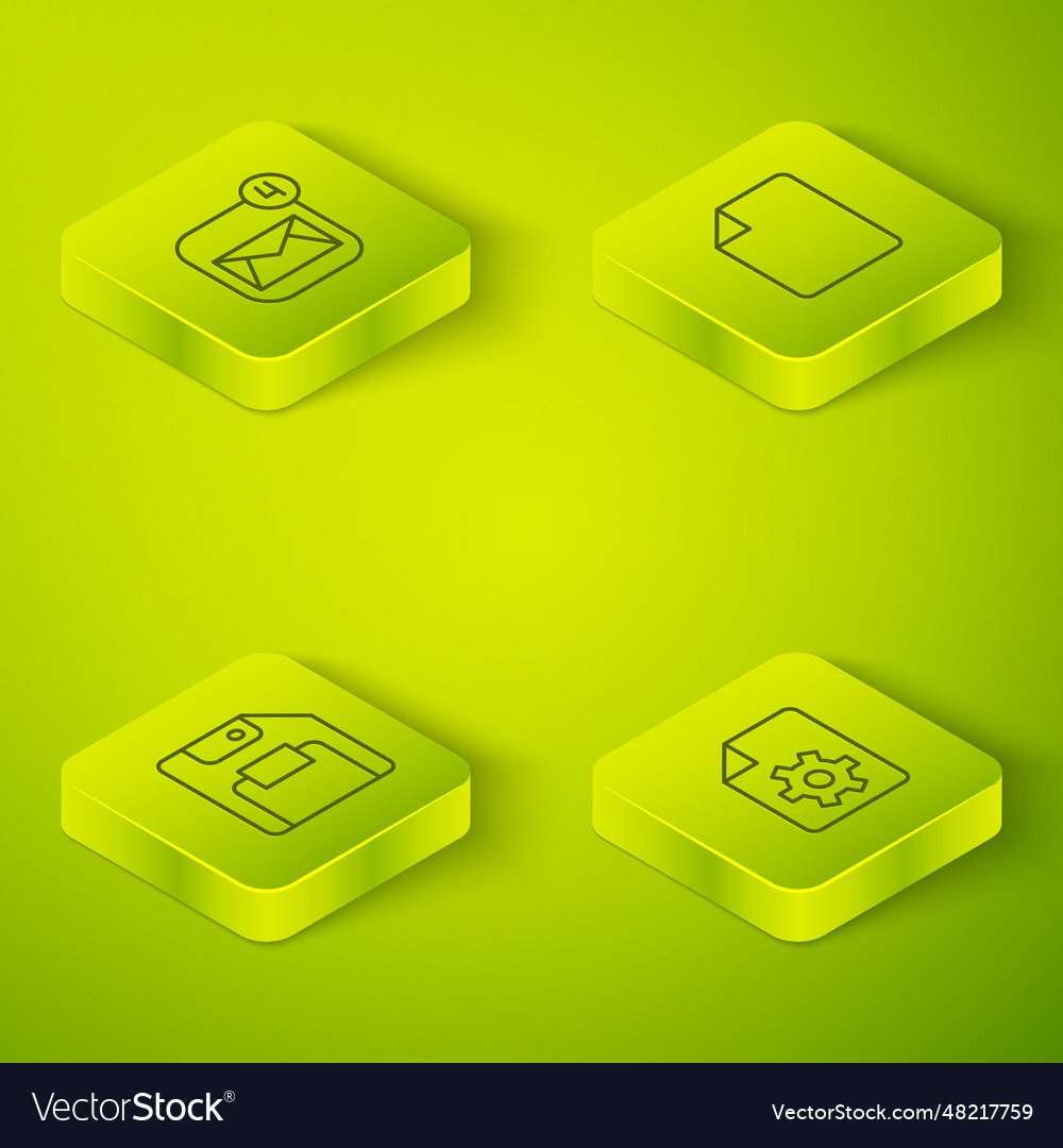 Set isometric line file document floppy disk vector image Set isometric line file document floppy disk