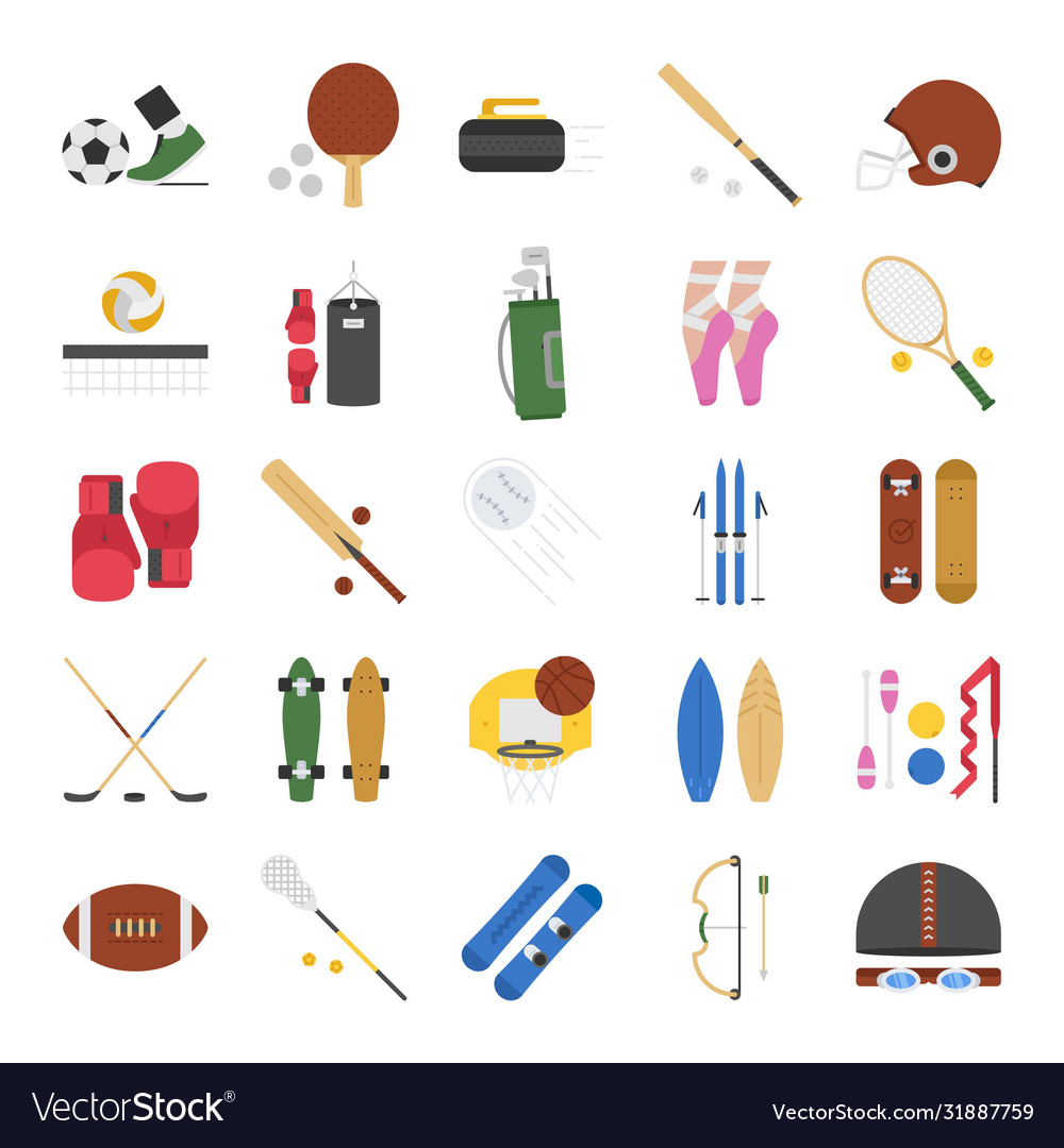 Sports equipment decorative icons set with game