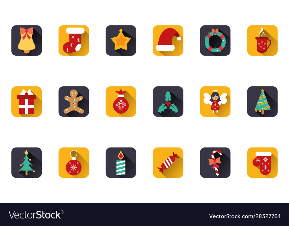 Bundle happy merry christmas icons vector image Bundle happy merry christmas icons