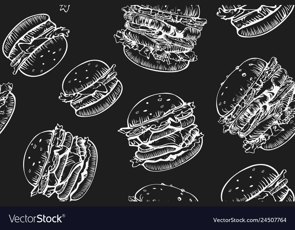 Burgers seamless pattern hand drawn hamburger