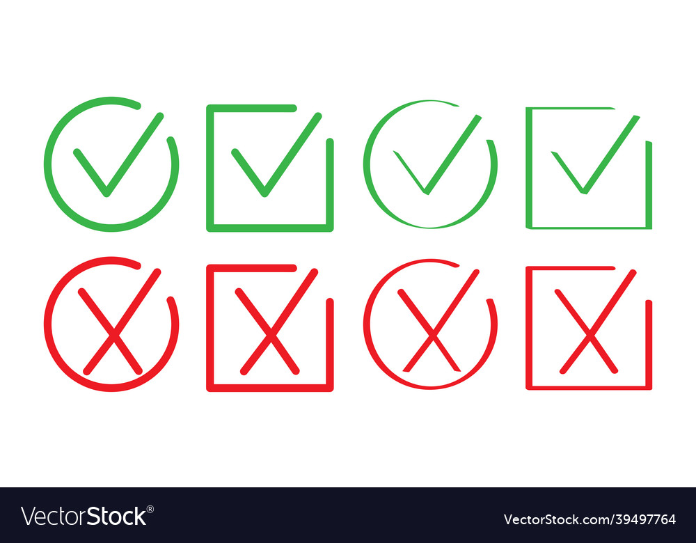 Cross mark icon set circle square frames red vector image Cross mark icon set circle square frames red