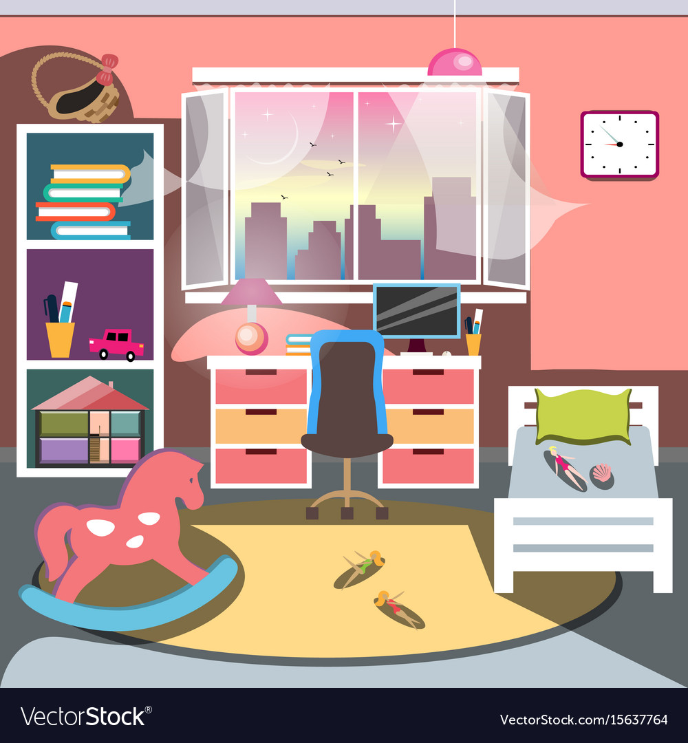 Girls all pink bedroom interior