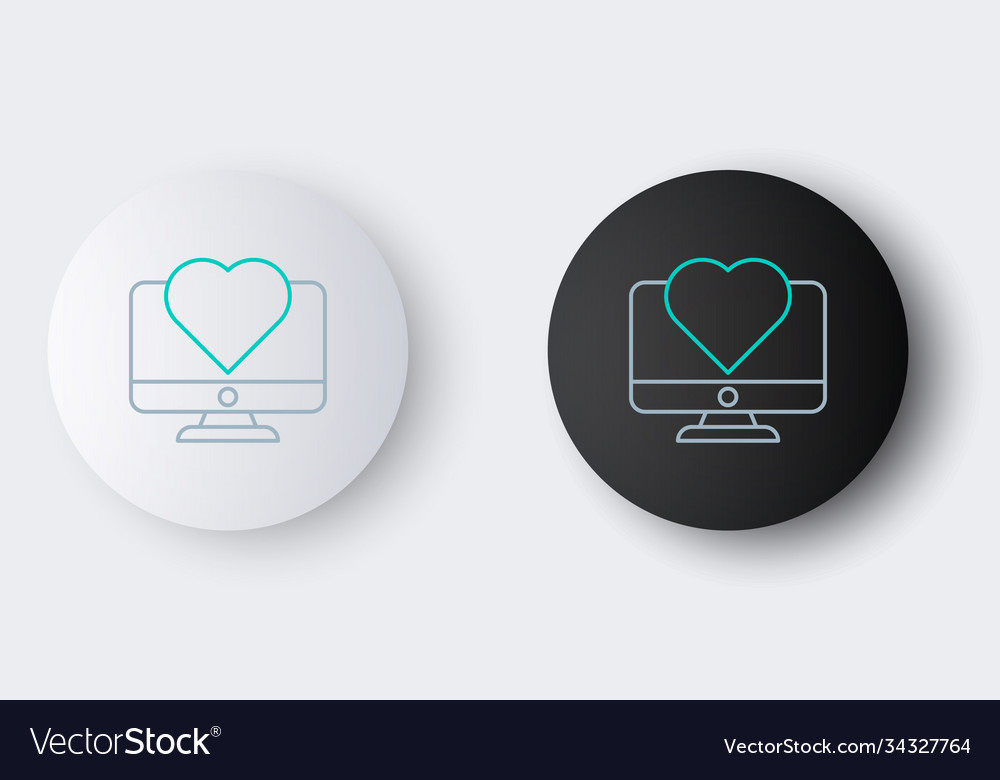 Line computer monitor with heart icon isolated vector image Line computer monitor with heart icon isolated