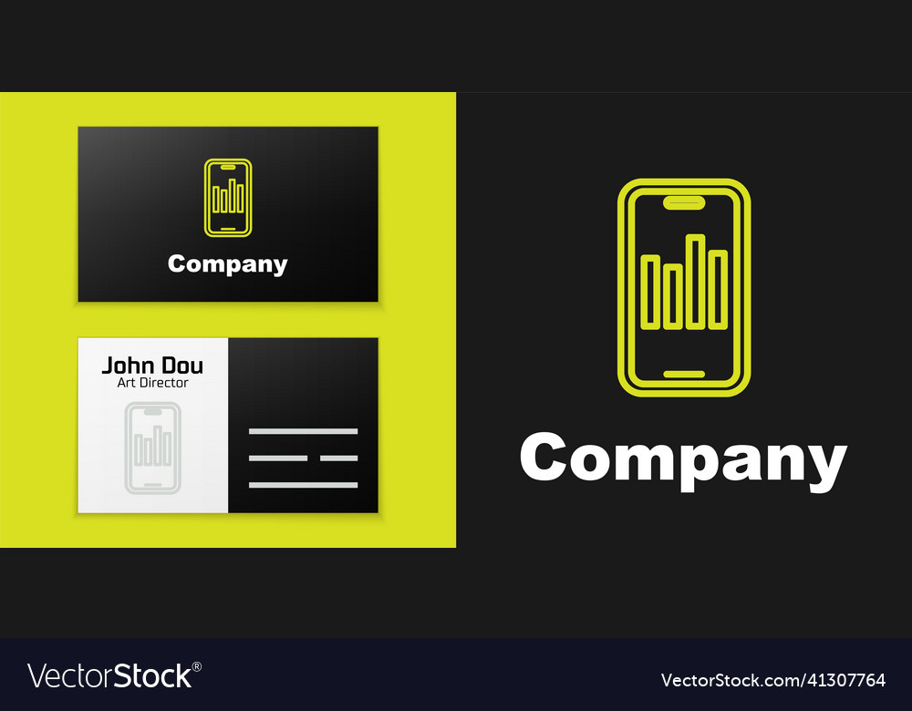 Logotype line mobile phone with graph chart icon vector image Logotype line mobile phone with graph chart icon