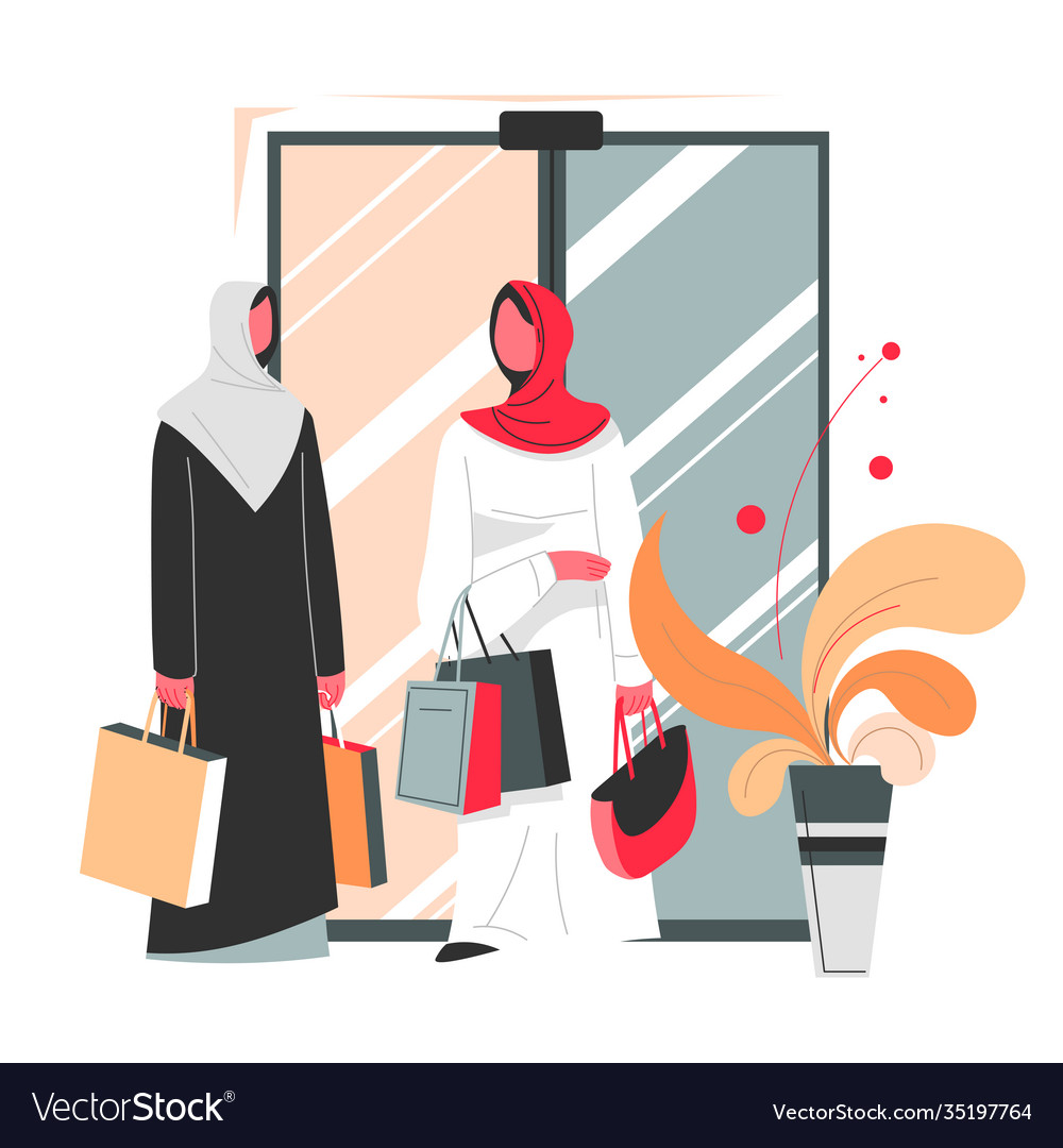 Muslim Women With Bags Shopping In Mall Royalty Free Vector