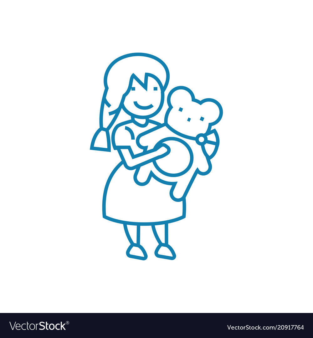 Playing with teddy linear icon concept Vector Image Playing with teddy linear icon concept