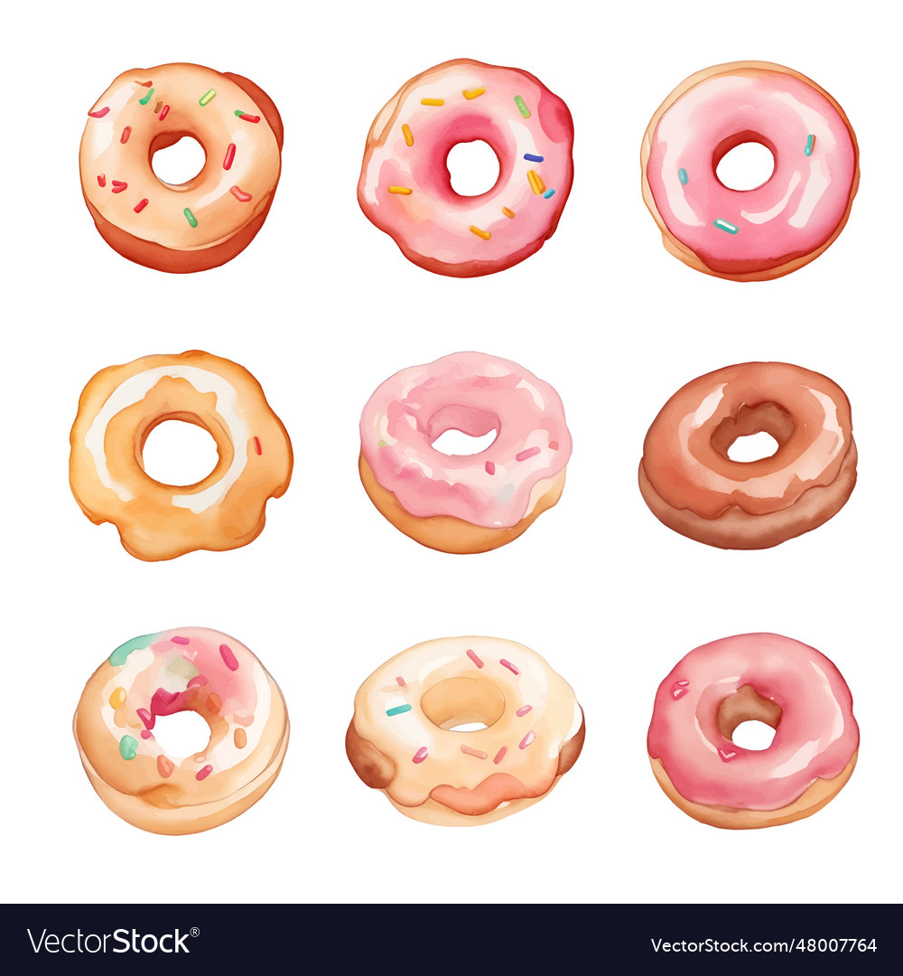 Set of colorful donutswatercolor Royalty Free Vector Image