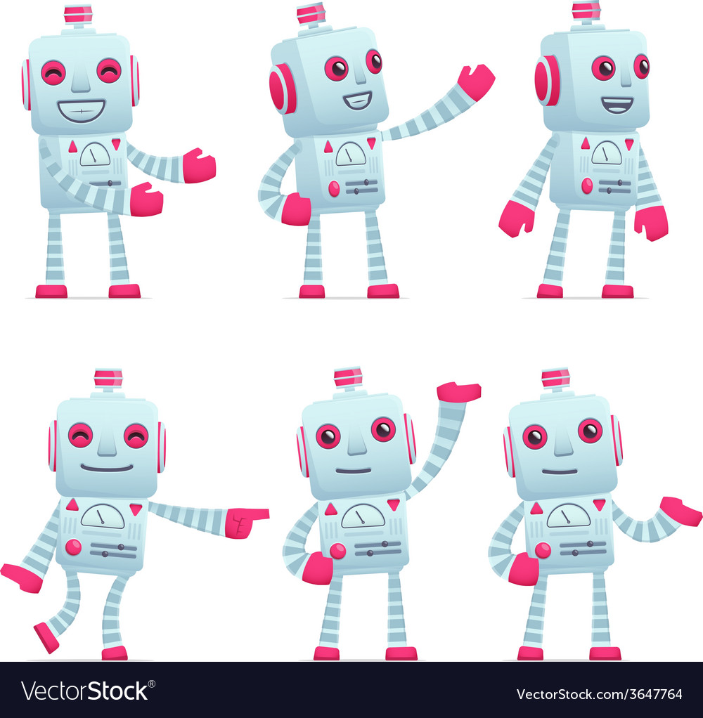 Set of robot character in different poses