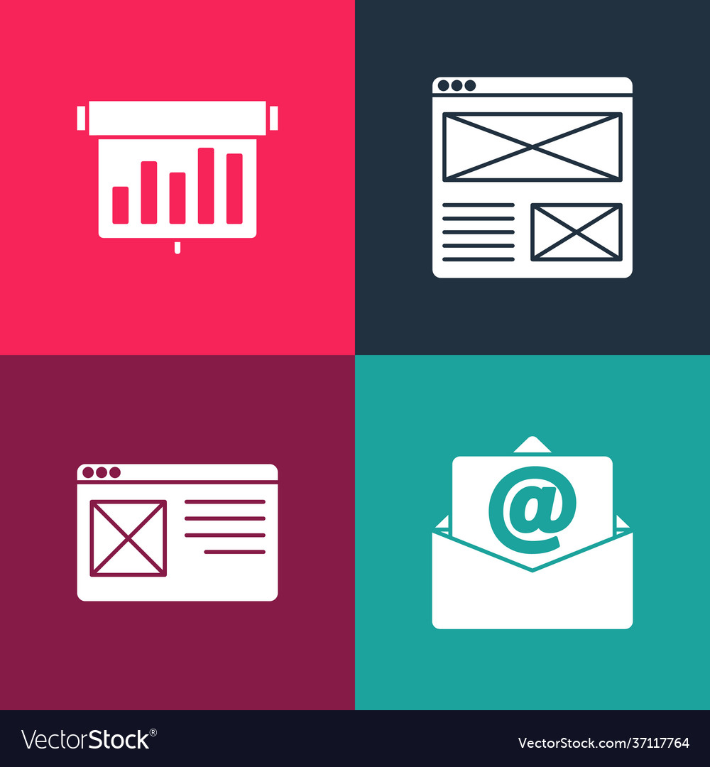 Set pop art mail and e-mail browser window vector image Set pop art mail and e-mail browser window