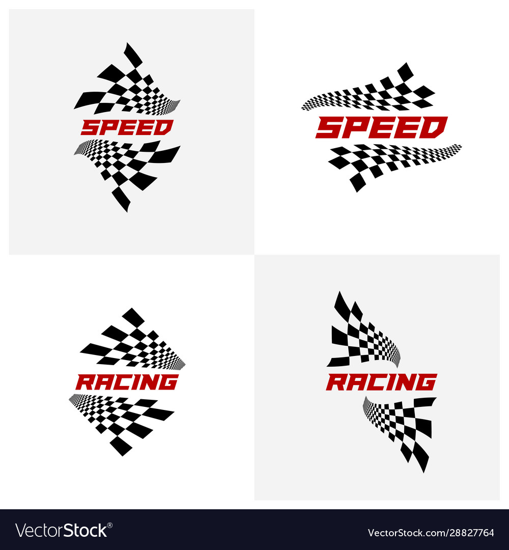 Set race flag logo icon racing concept