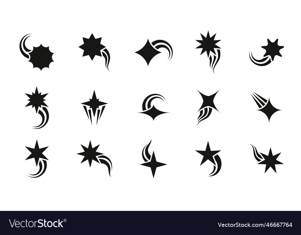 Shooting stars icons meteor silhouette and comet Vector Image