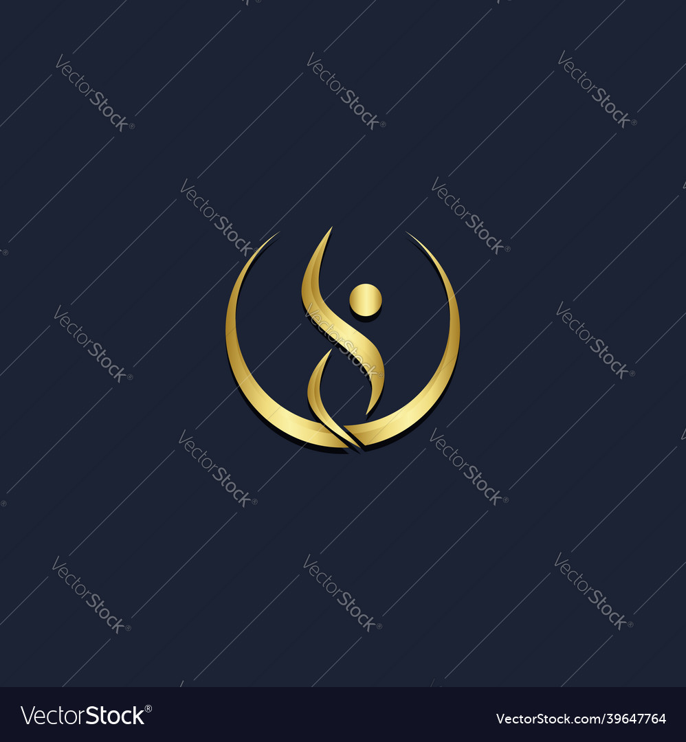 Wellness abstract people gold logo Royalty Free Vector Image