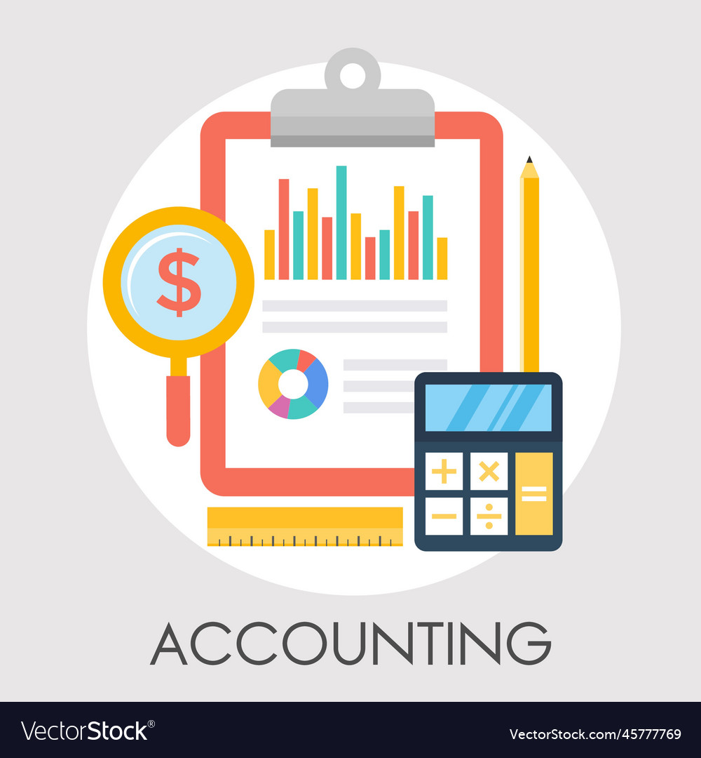 Accounting with job sheet graph magnifying vector image Accounting with job sheet graph magnifying