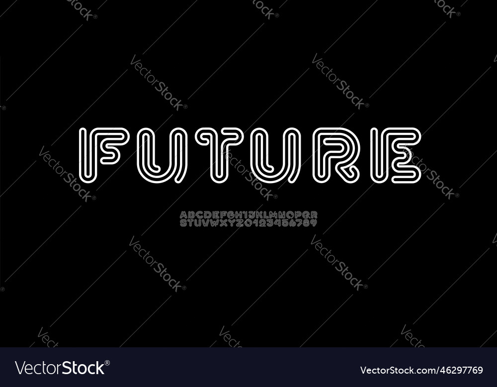 Alphabet with lines techno futuristic font vector image Alphabet with lines techno futuristic font