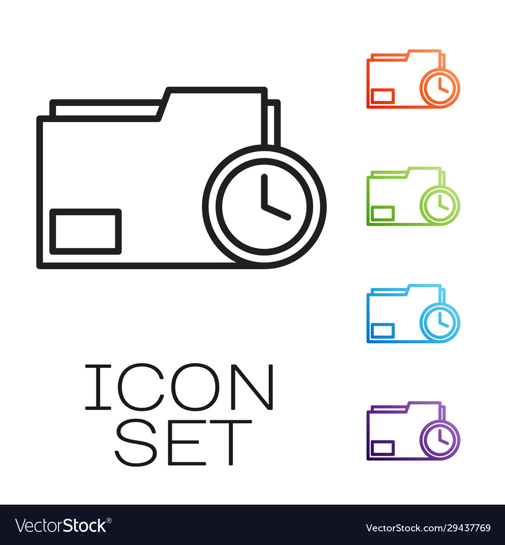 Black line document folder with clock icon Vector Image Black line document folder with clock icon