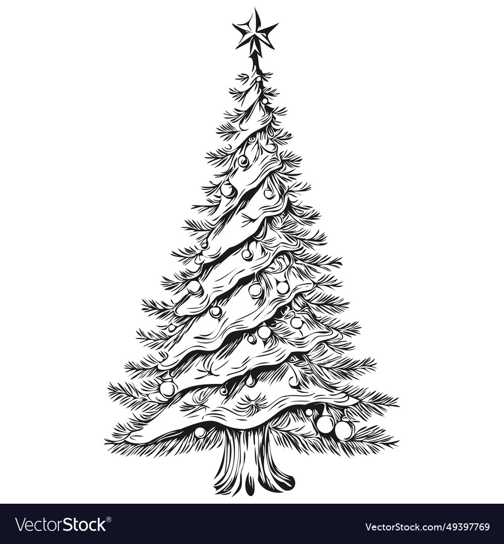 Christmas tree hand drawn sketch vintage style Vector Image