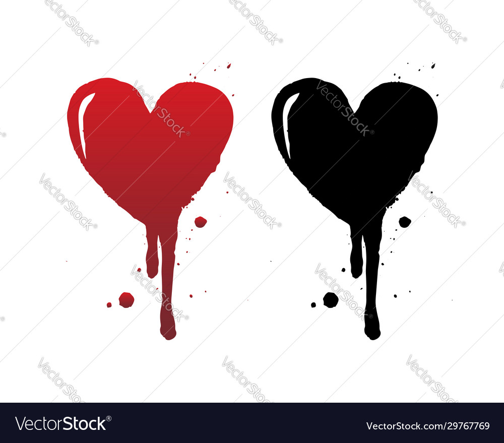 Dripping blood or red heart brush stroke