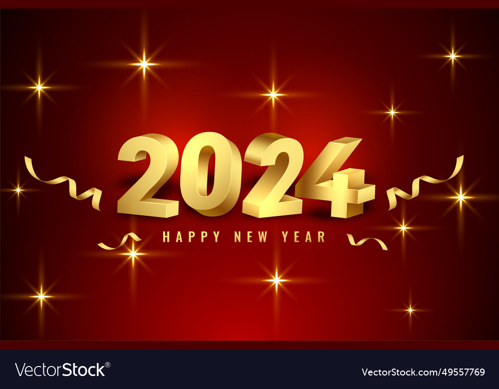 Happy new year 2024 invitation card in 3d style Vector Image