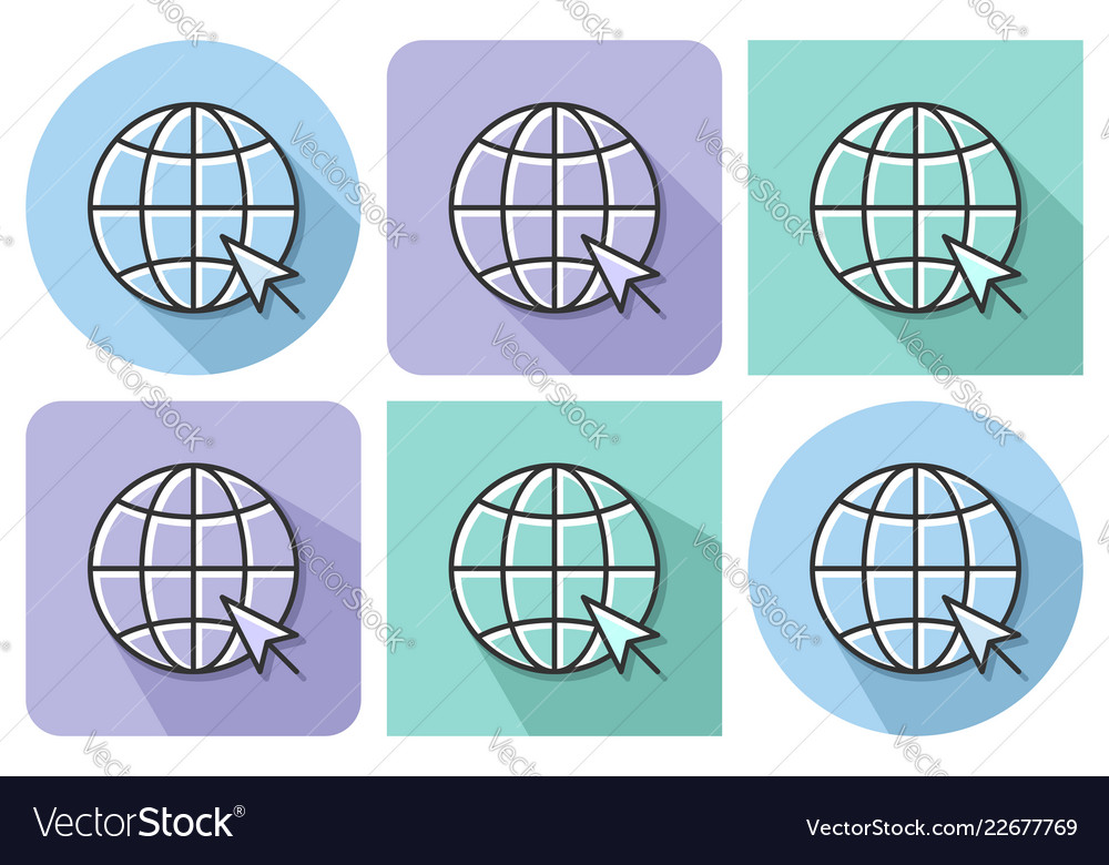 Outlined icon of globe with pointer arrow go vector image Outlined icon of globe with pointer arrow go