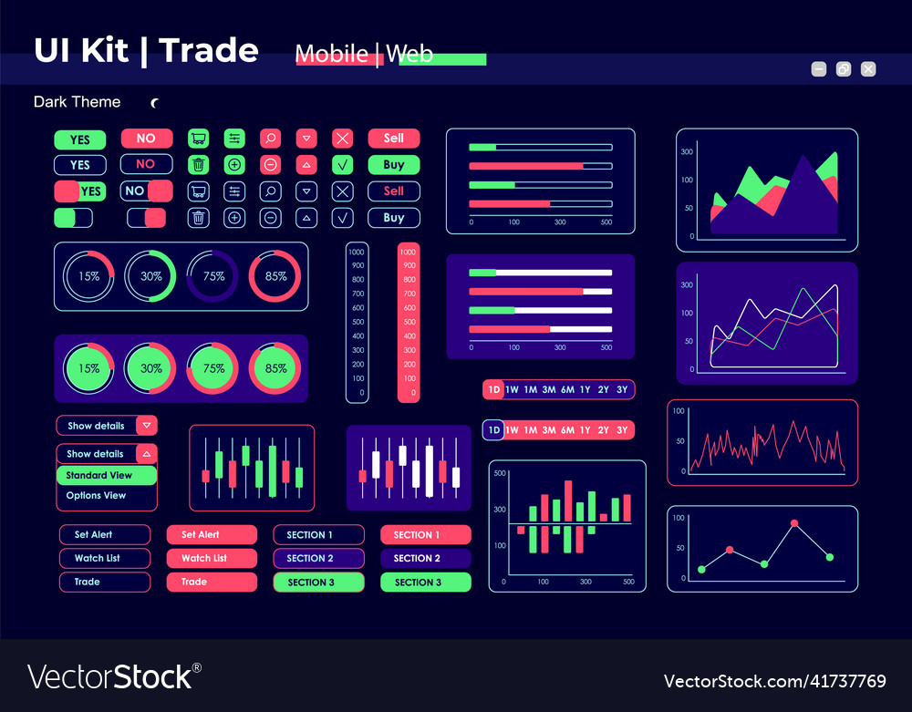 Sales performance insights ui elements kit vector image Sales performance insights ui elements kit