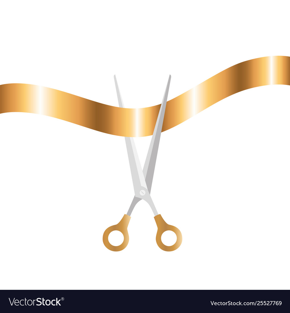 Scissors with ribbon on white background