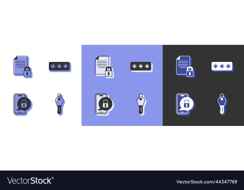 Set key document and lock mobile with closed vector image Set key document and lock mobile with closed