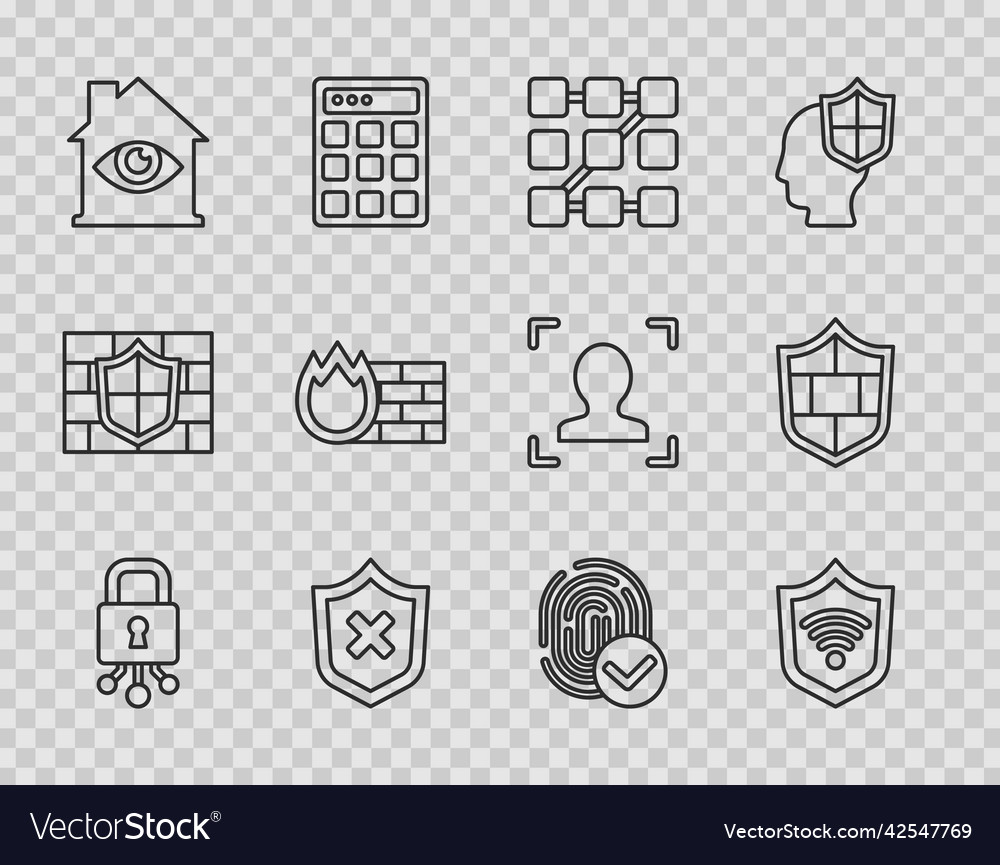 Set line cyber security shield with wifi wireless vector image Set line cyber security shield with wifi wireless