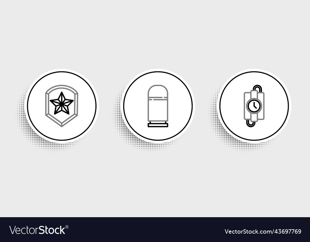 Set line dynamite stick and timer clock police vector image Set line dynamite stick and timer clock police
