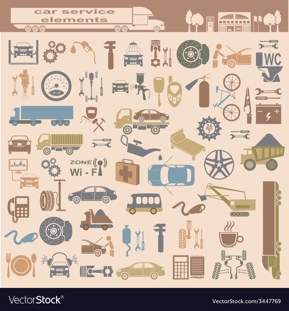 Set of auto repair service elements for creating