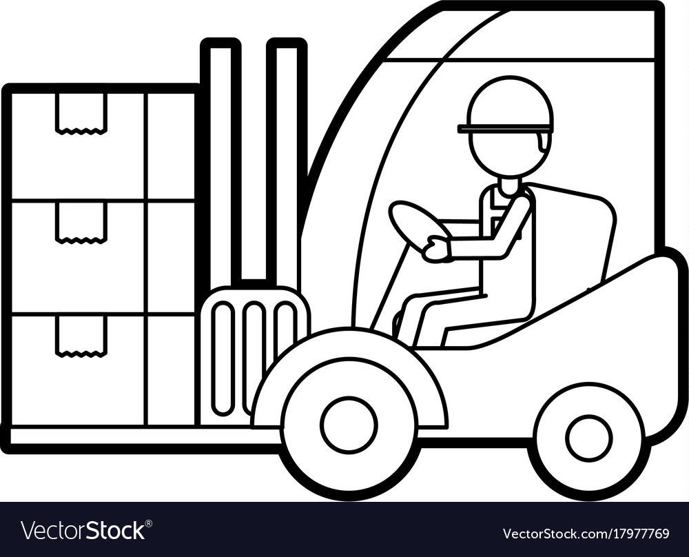 Warehouse worker loading cardboard boxes forklift