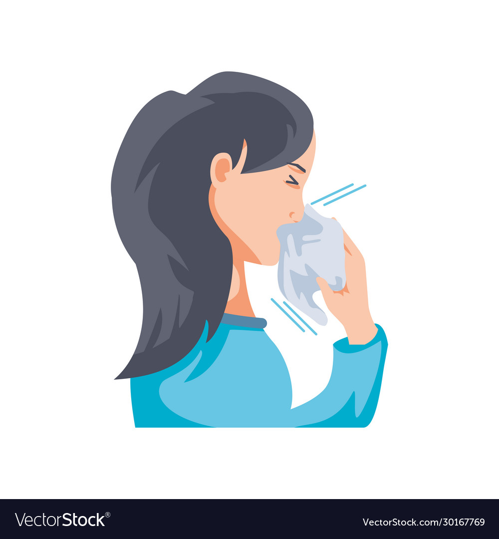 Woman with cough on white background