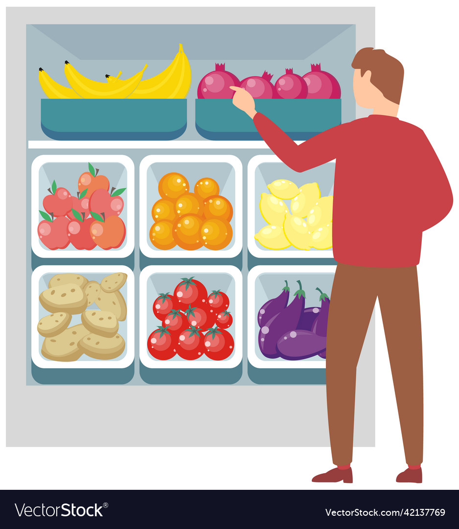 Junger Mann der Lebensmittel einkauft im Supermarkt vector image Junger Mann der Lebensmittel einkauft im Supermarkt
