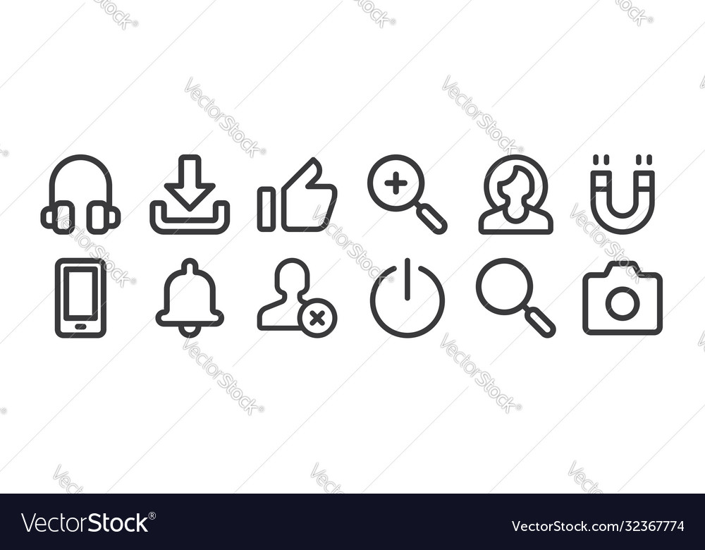 12 set linear user interface icons thin