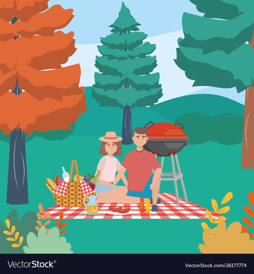 Couple woman and man having picnic design