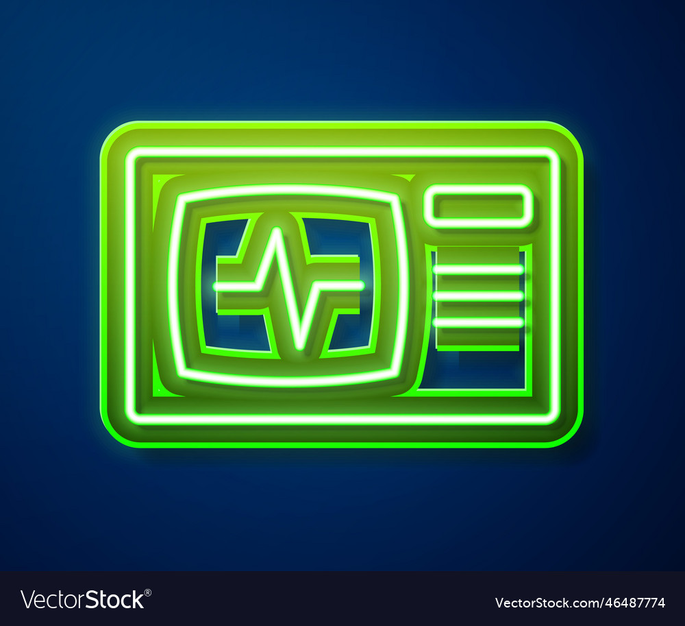 Glowing neon line computer monitor with cardiogram vector image Glowing neon line computer monitor with cardiogram