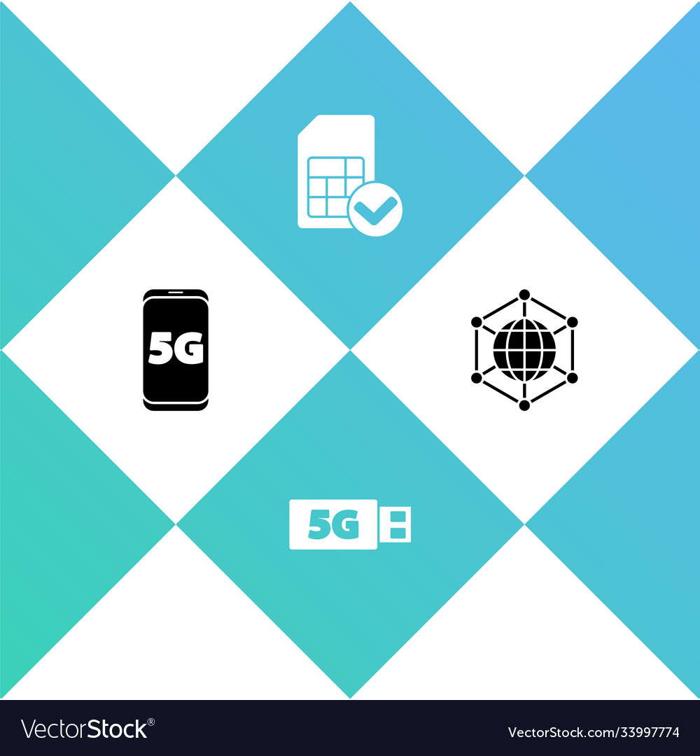 Set mobile with 5g network modem sim card vector image Set mobile with 5g network modem sim card