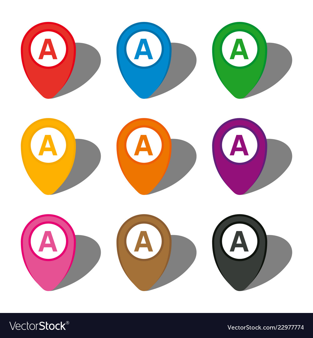 Set of nine colorful map pointers vector image Set of nine colorful map pointers