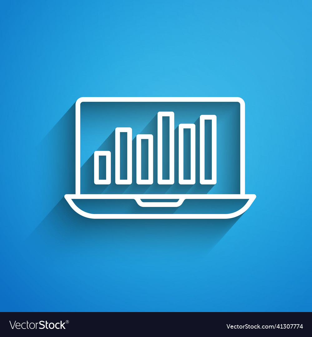 White line laptop with graph chart icon isolated